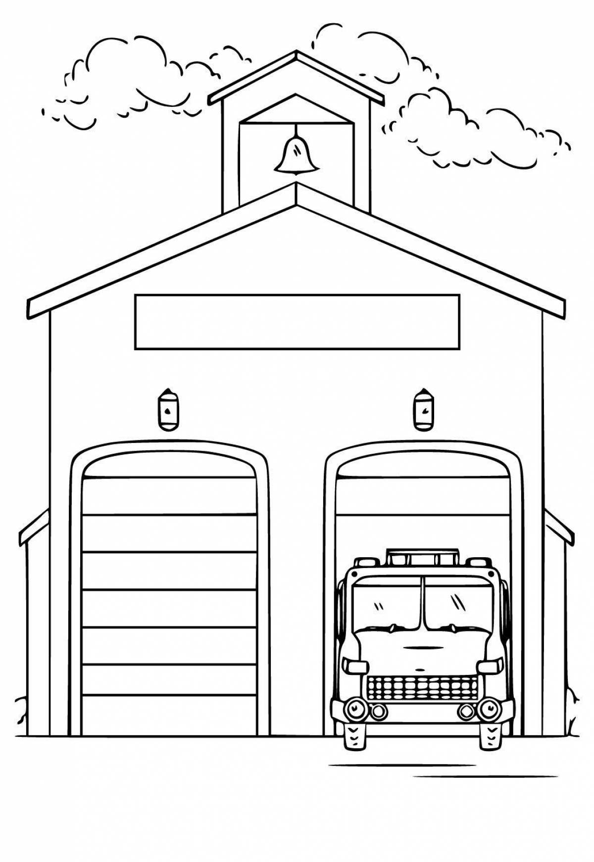 Adorable fire station coloring page
