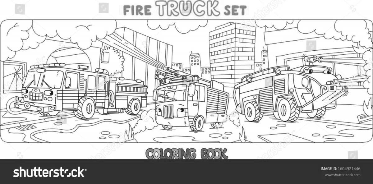 Привлекательная страница раскраски пожарной части