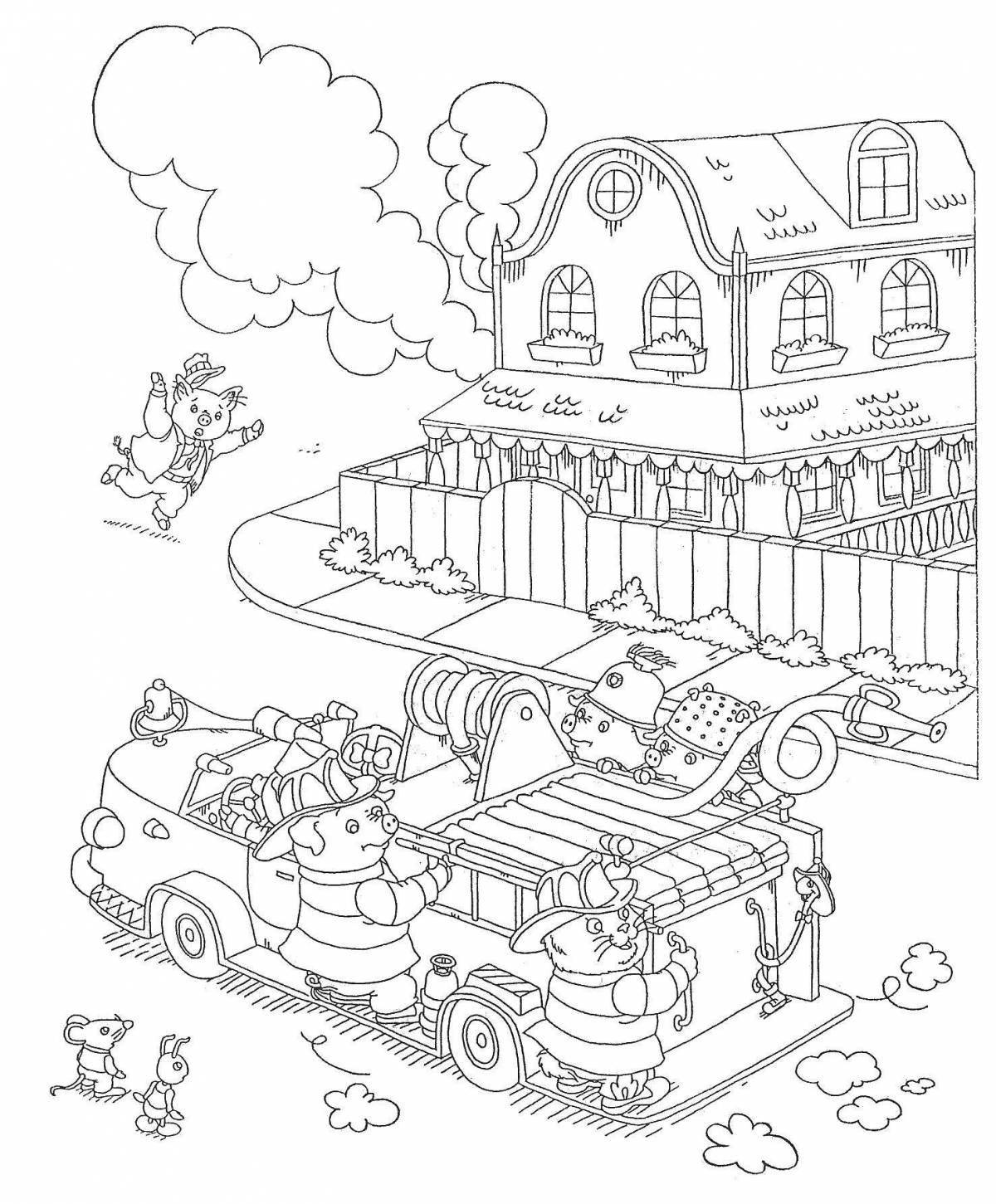Vibrant fire station coloring page
