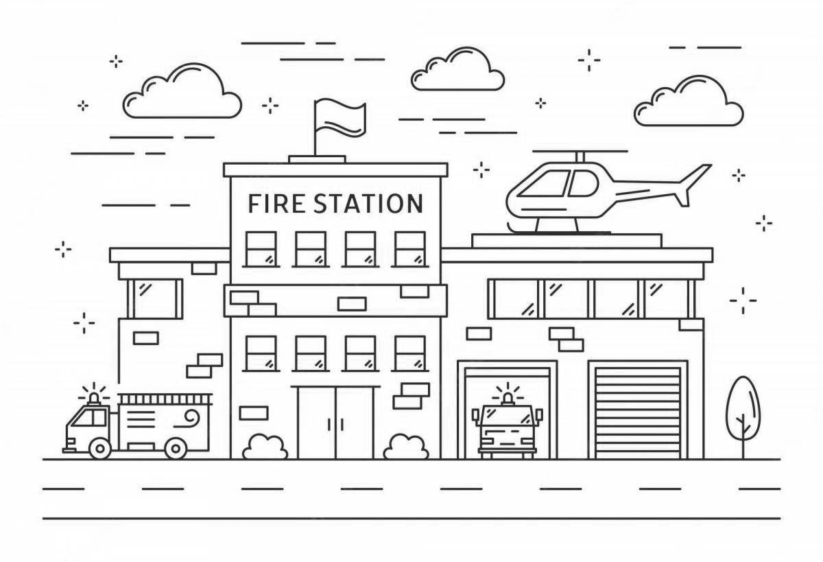 Glowing fire station coloring page