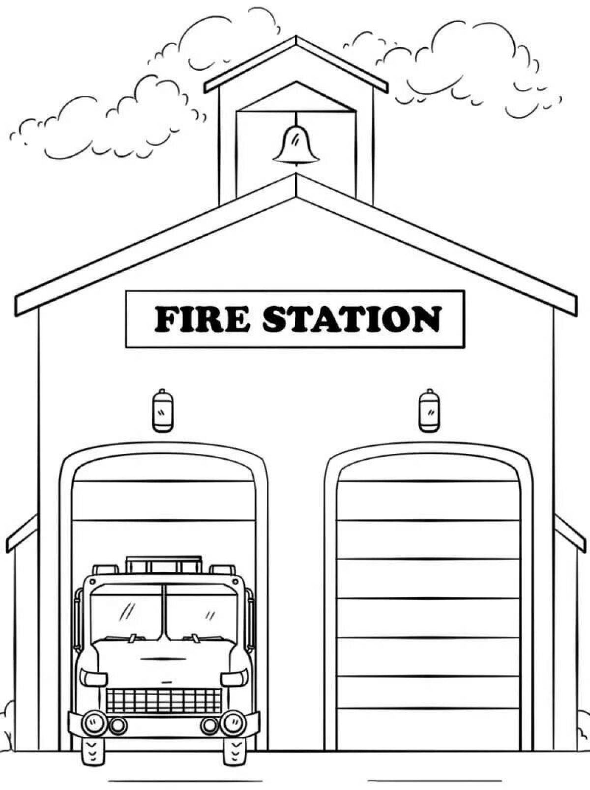 Анимированная страница раскраски пожарной части