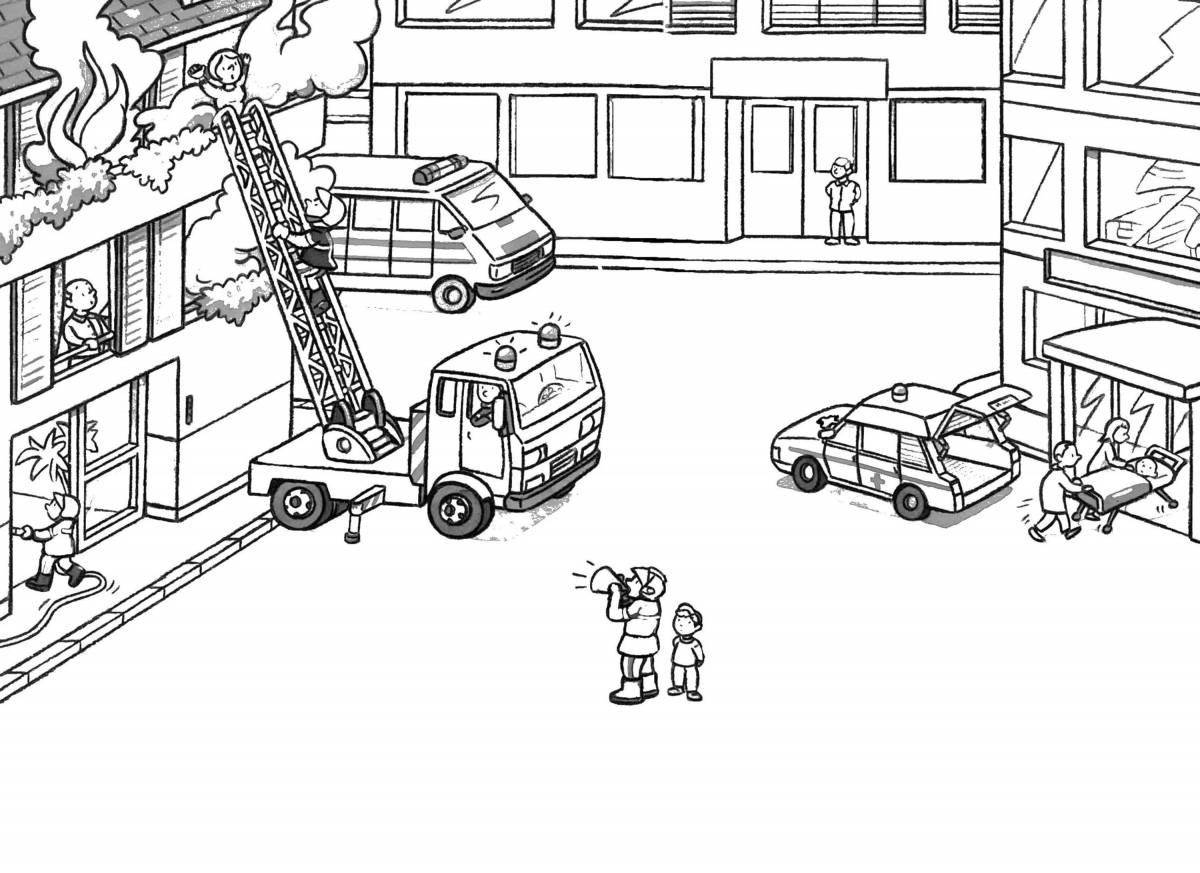 Coloring page funny fire station