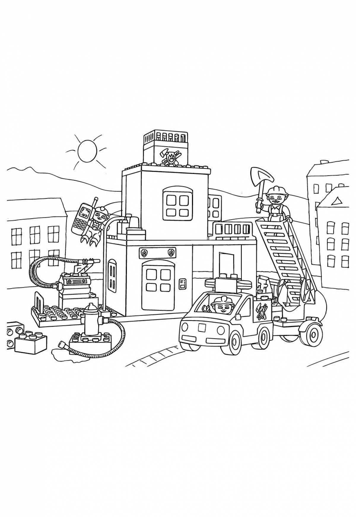 Fancy fire station coloring page