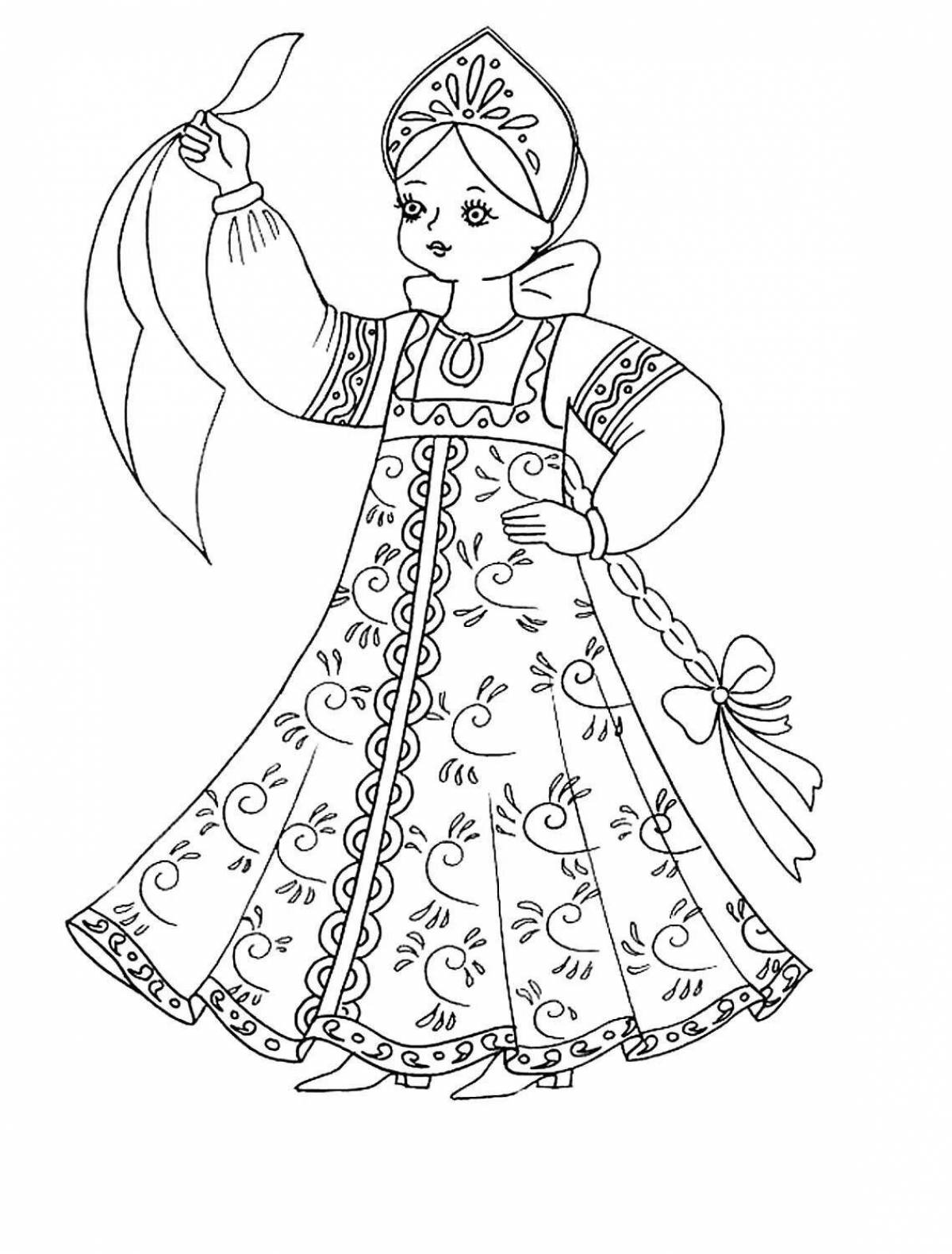 Coloring page intricate Russian sundress