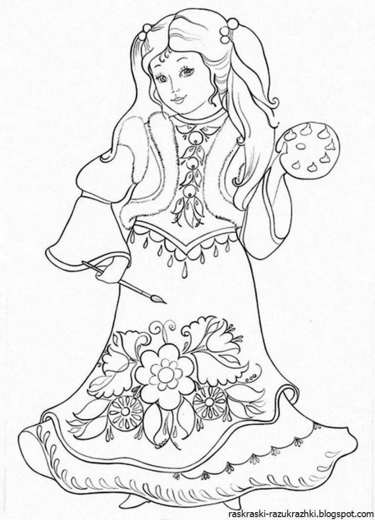 Coloring page gentle Russian sundress