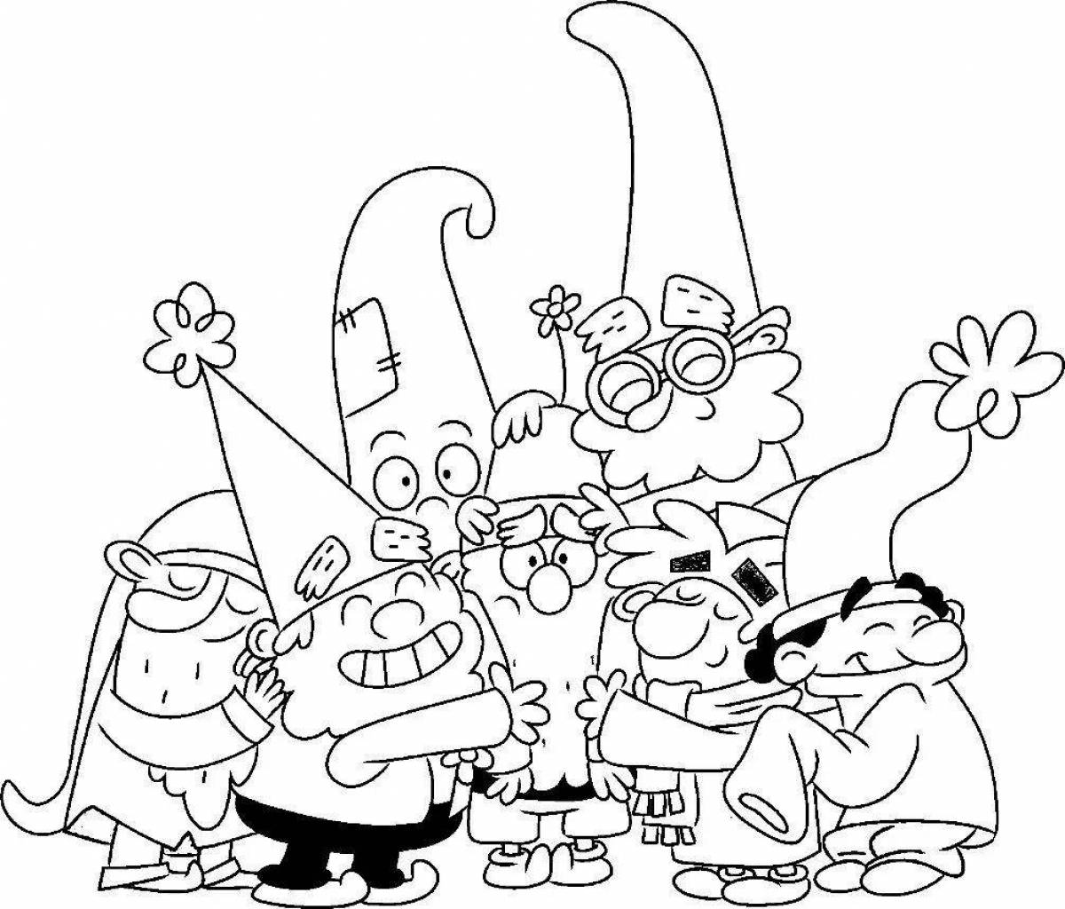 Coloring book charming seven dwarfs