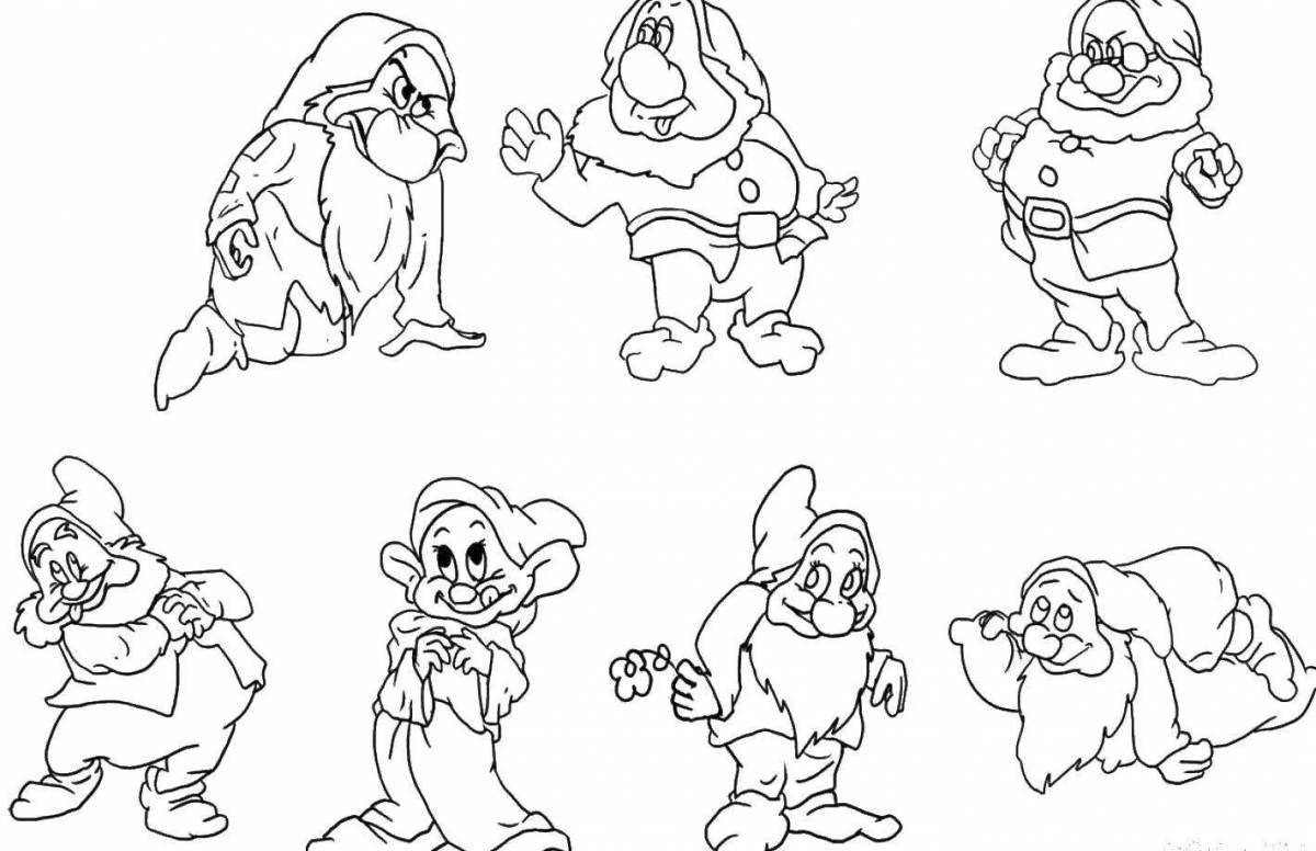 Seven dwarfs animated coloring page