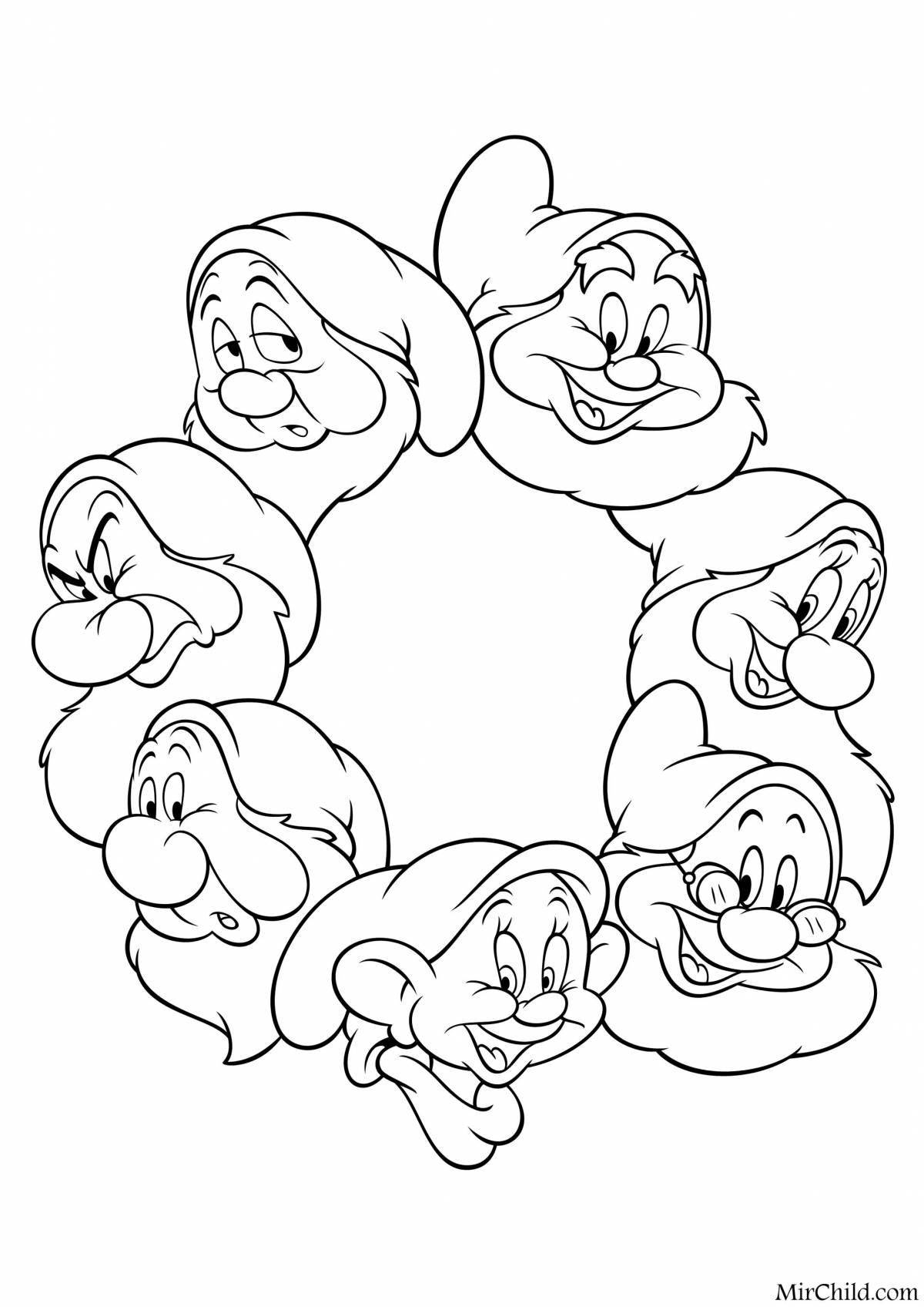 Glowing seven dwarfs coloring page