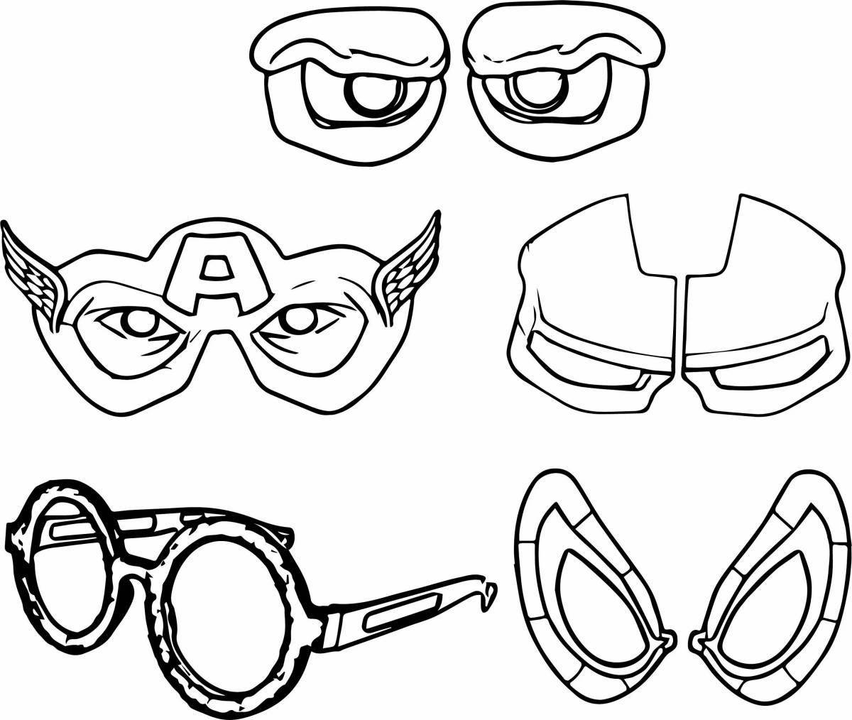 Coloring book shining superhero mask