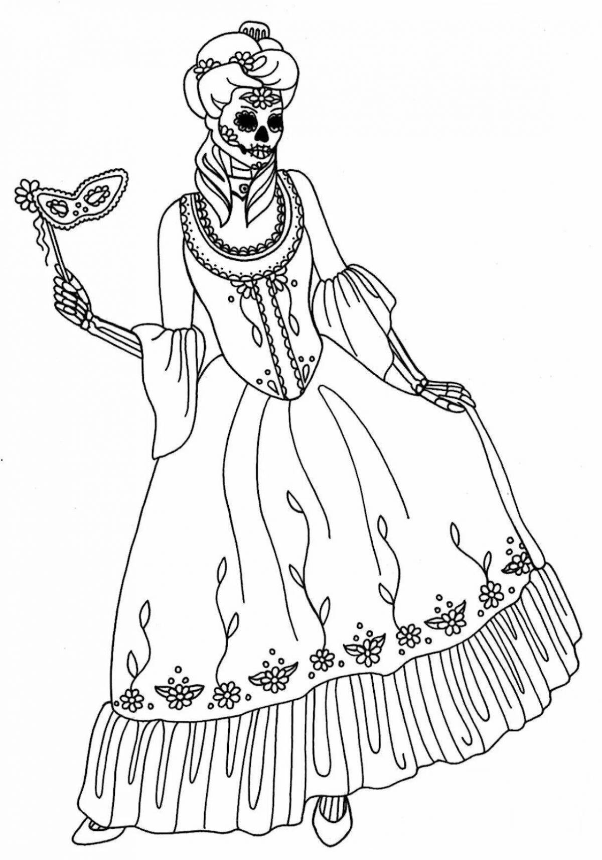 Coloring page elegant carnival costume