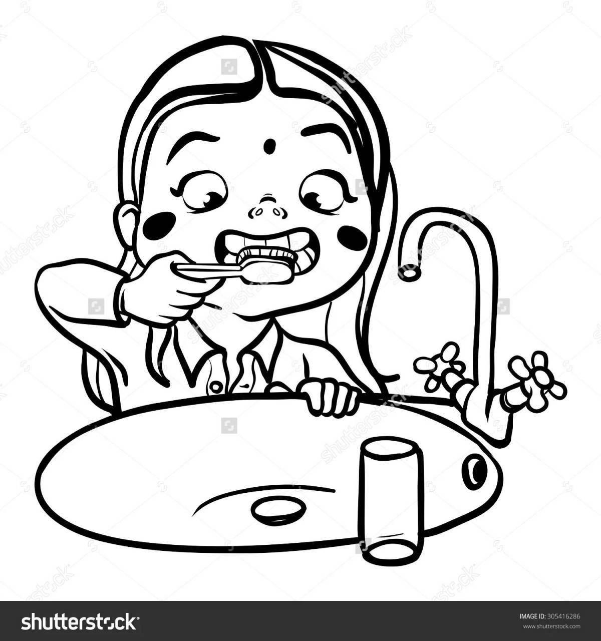 Colorful brush your teeth coloring page