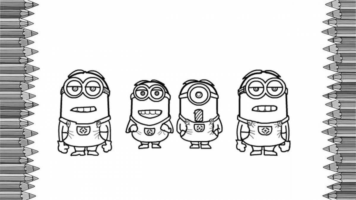 Coloring page with colorful minions