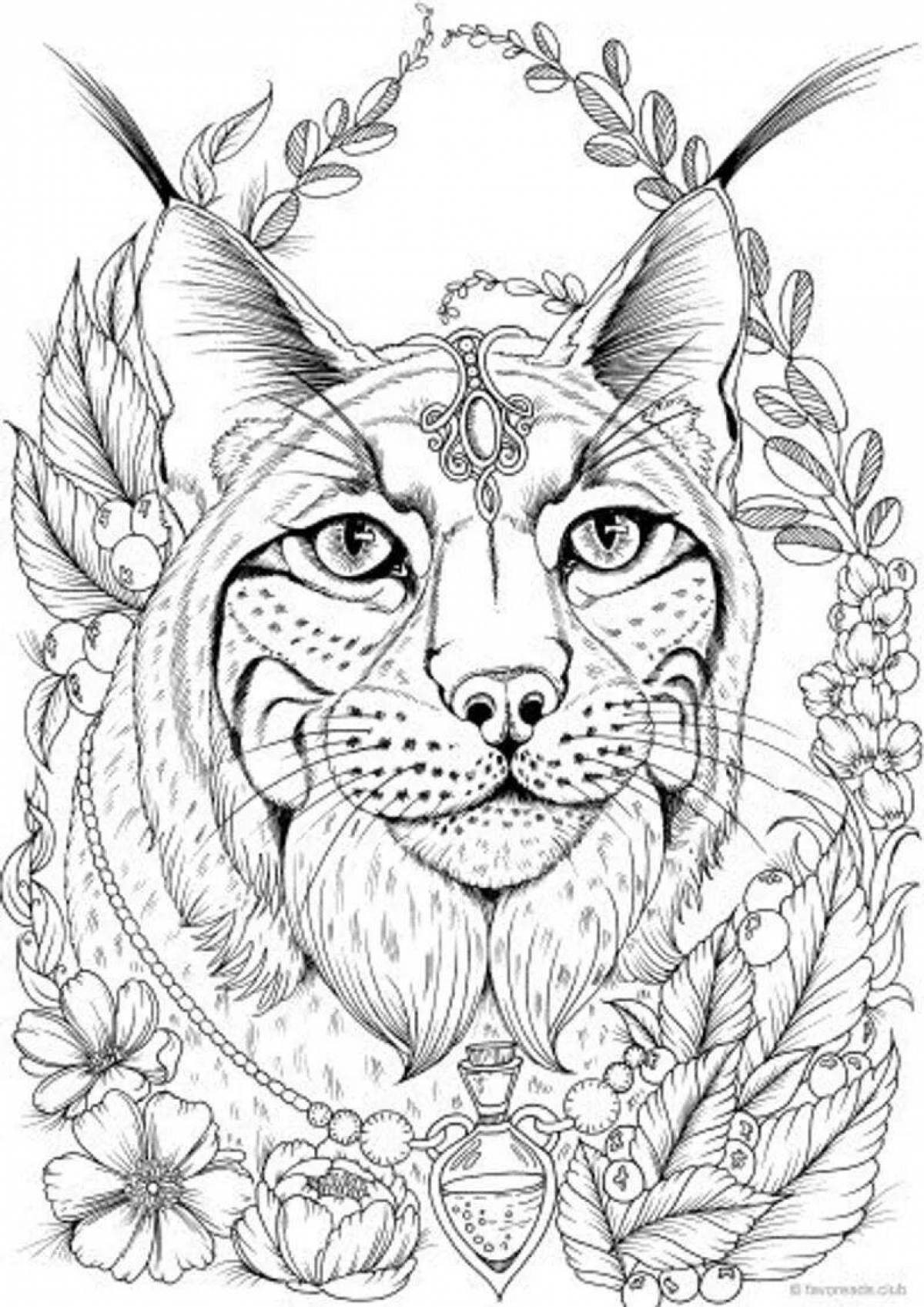 Majestic coloring antistress lynx