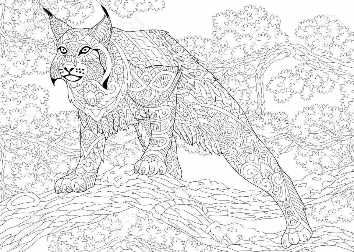 Charming coloring antistress lynx