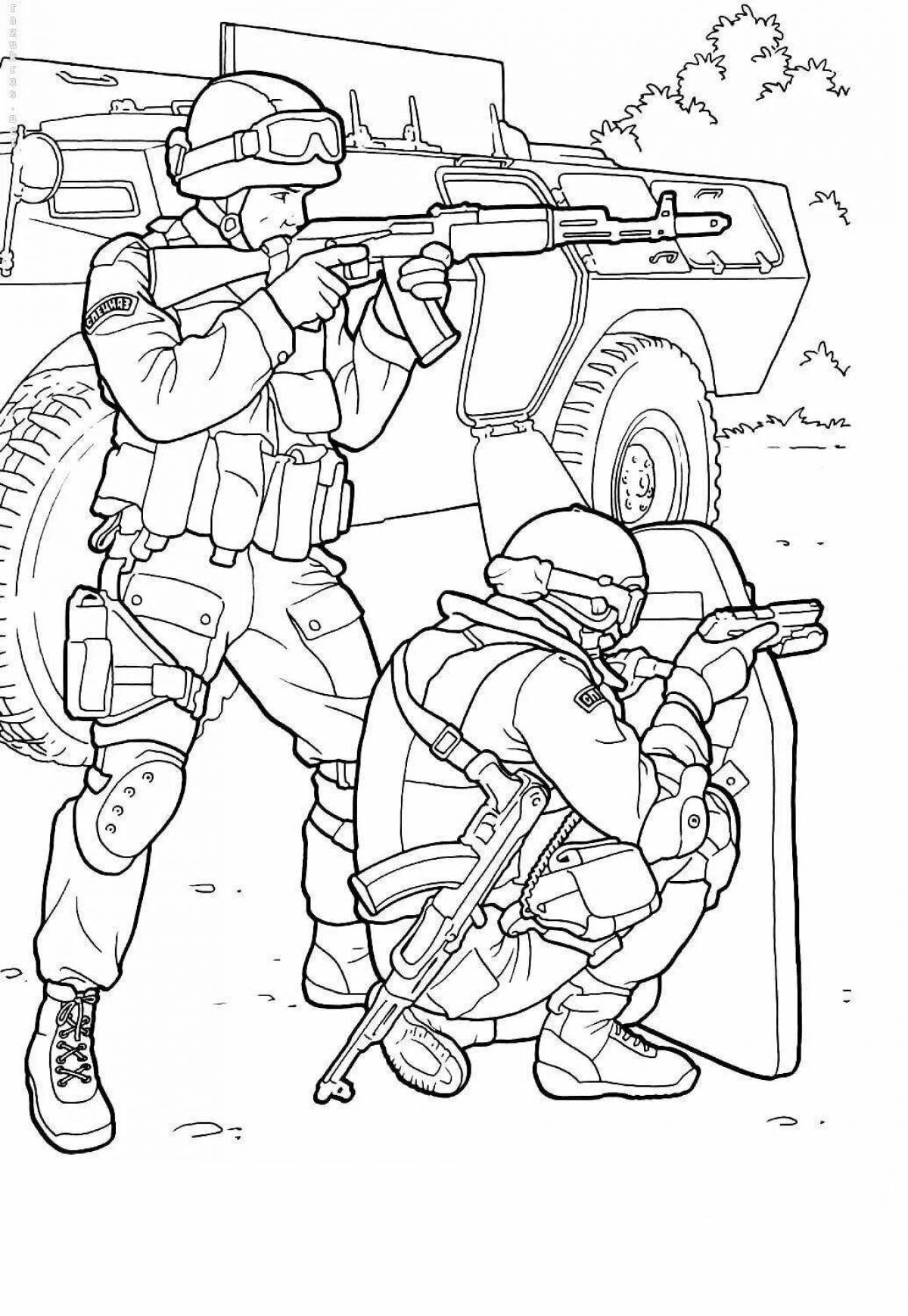 Coloring book heroic Russian soldier