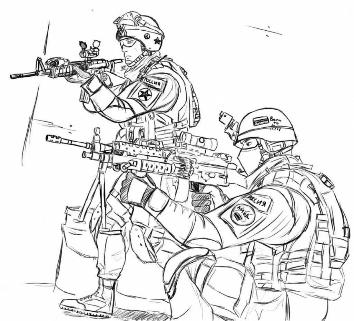 Coloring book valiant Russian soldier