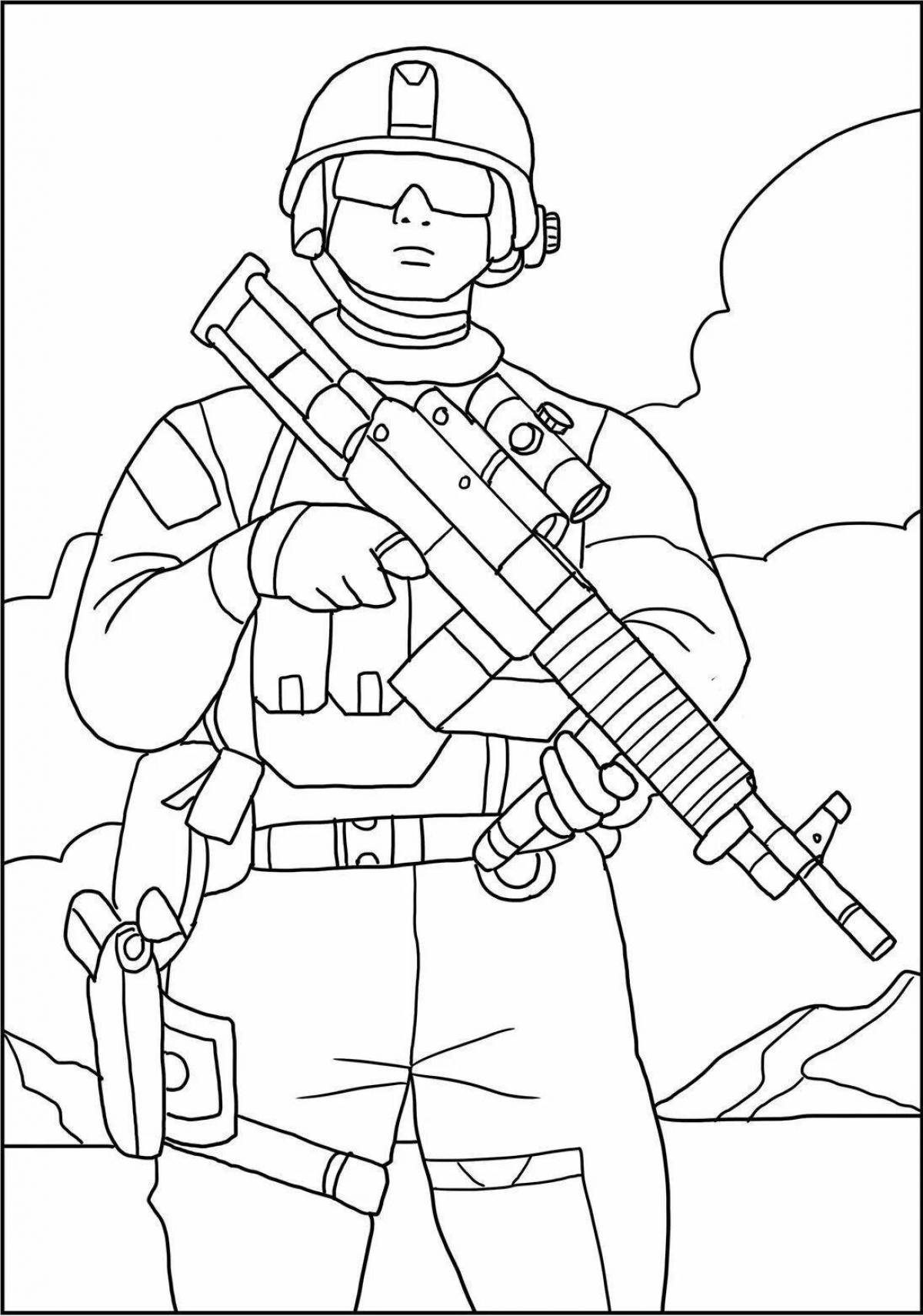 Coloring page daring Russian soldier
