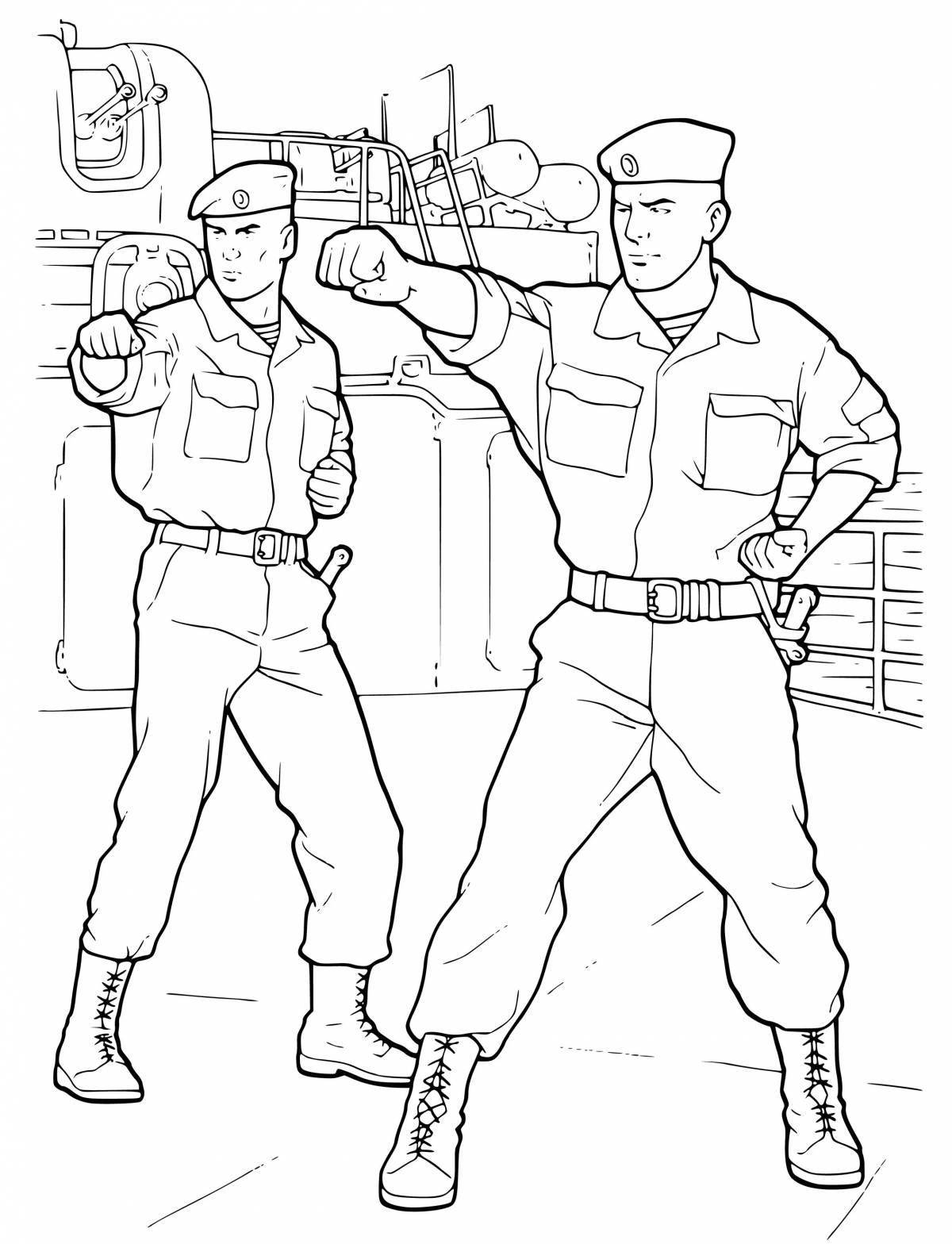 Coloring page amazingly glorious Russian soldier