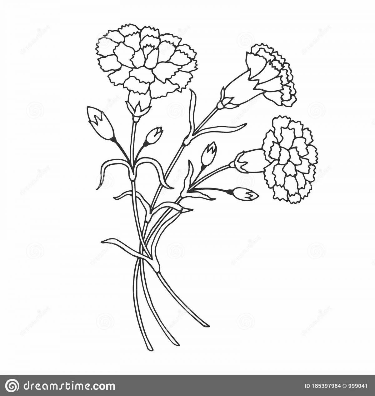Coloring book shining bouquet of carnations