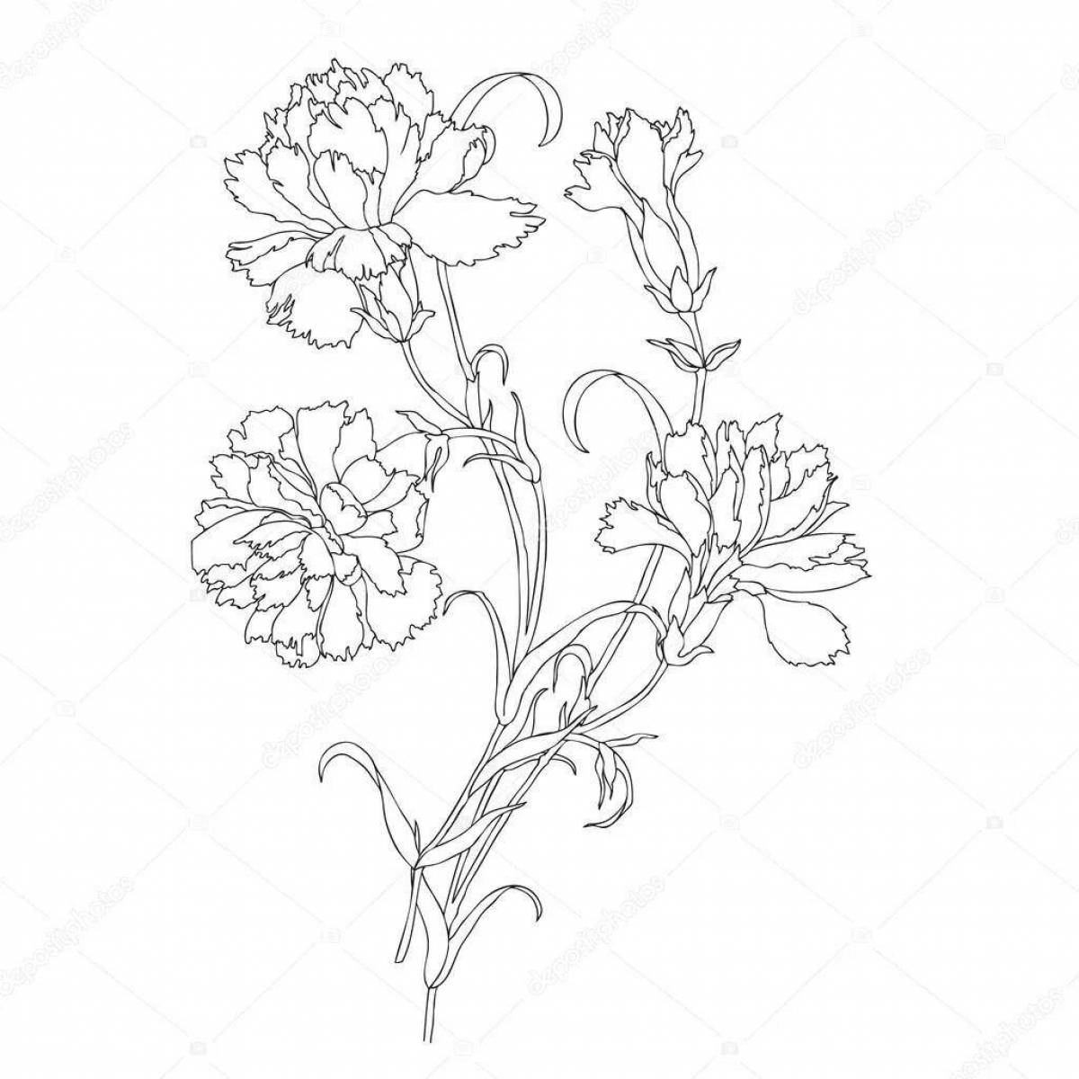 Glitter bouquet of carnations coloring page