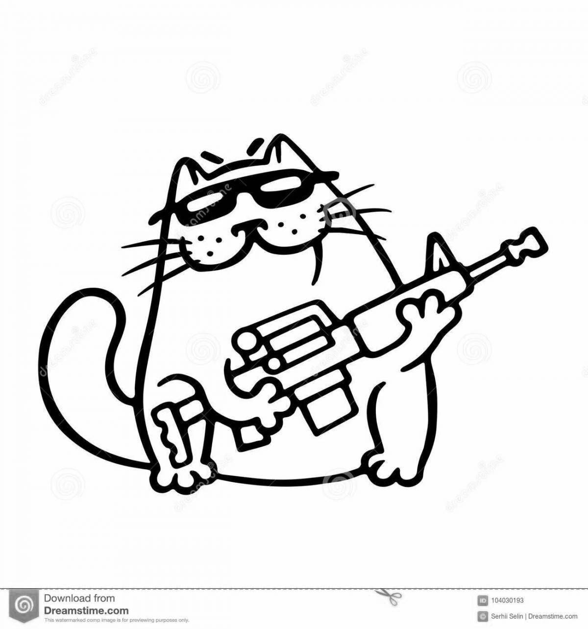 Courageous military cat coloring page