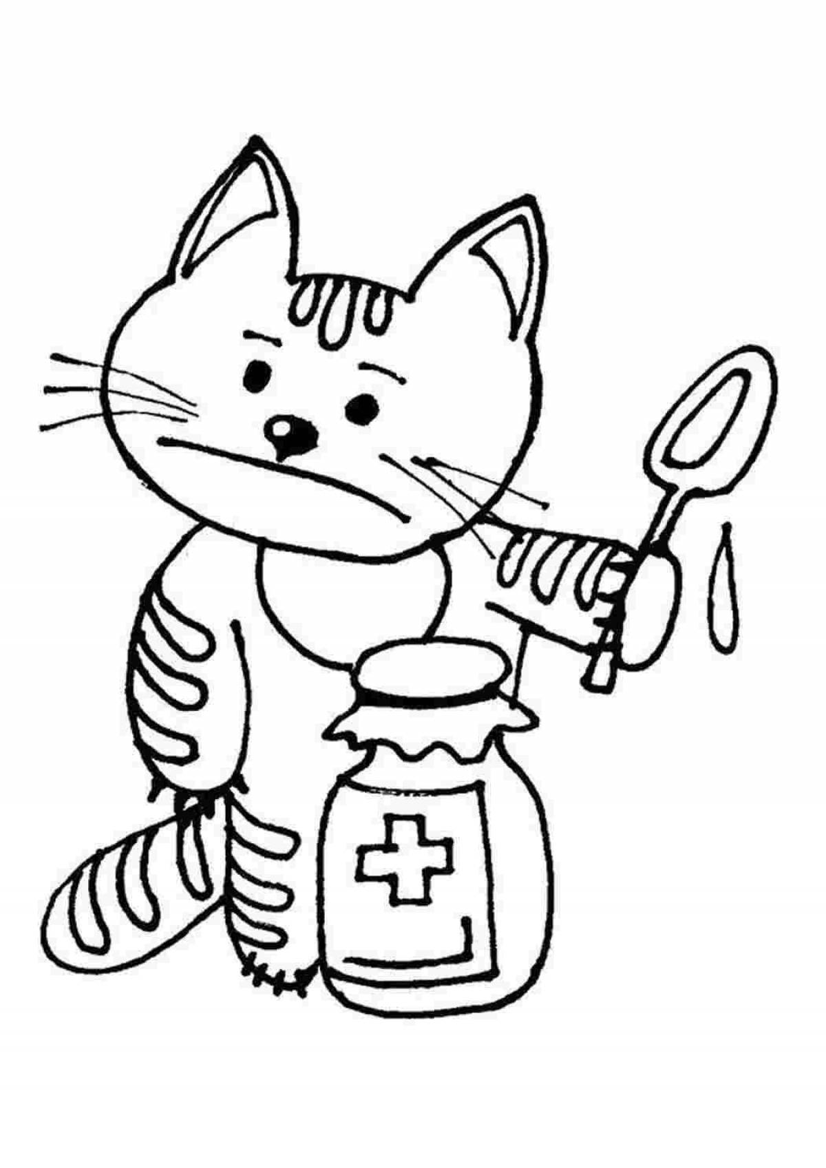Glitter military cat coloring page