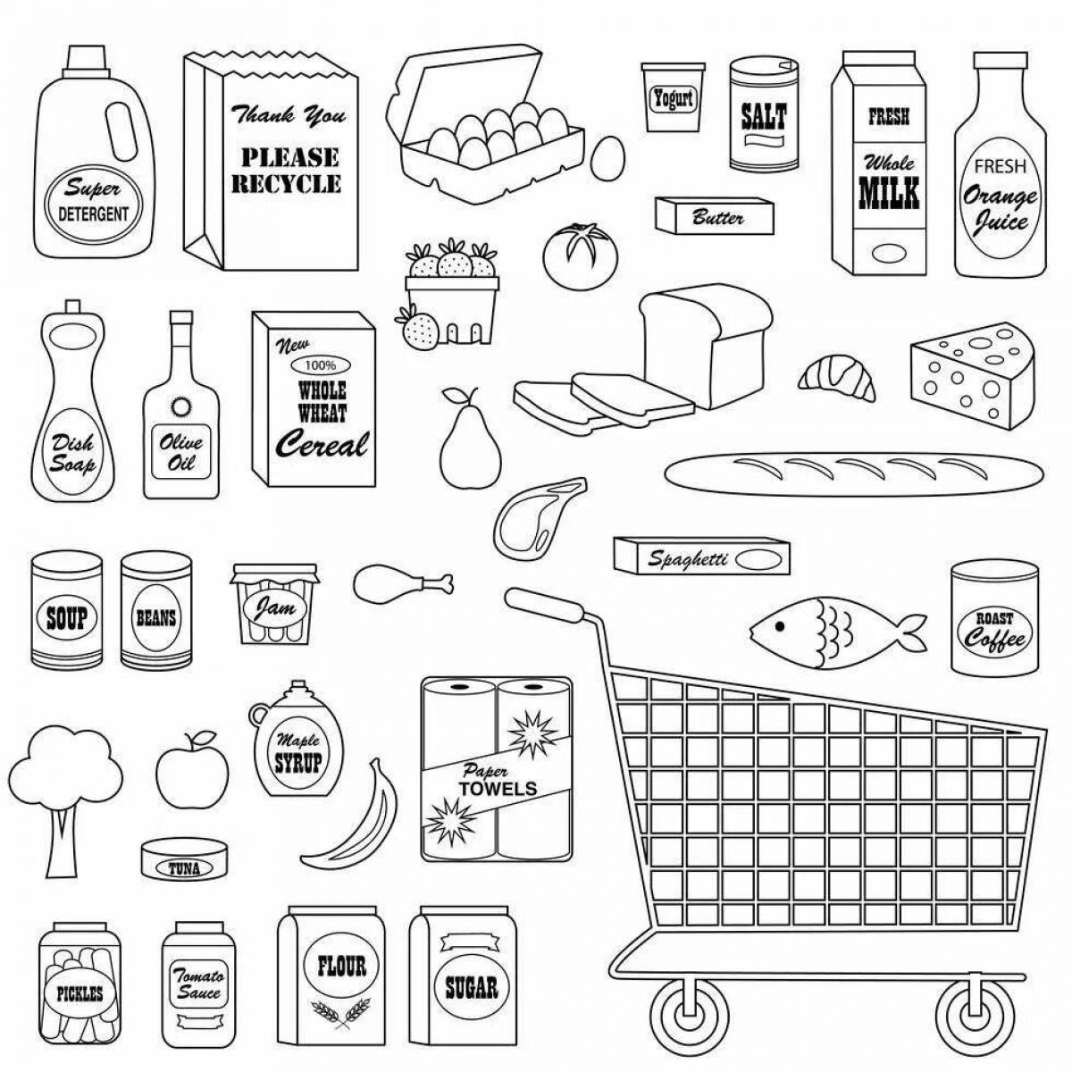 Humorous grocery store coloring book
