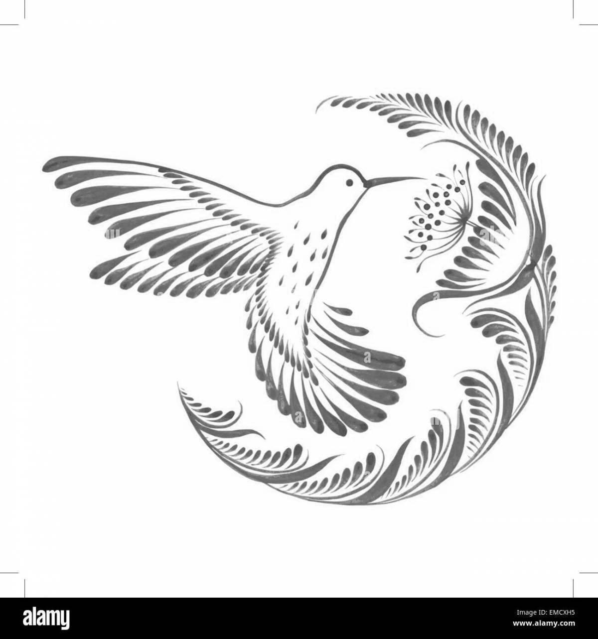 Coloring book joyful gzhel bird