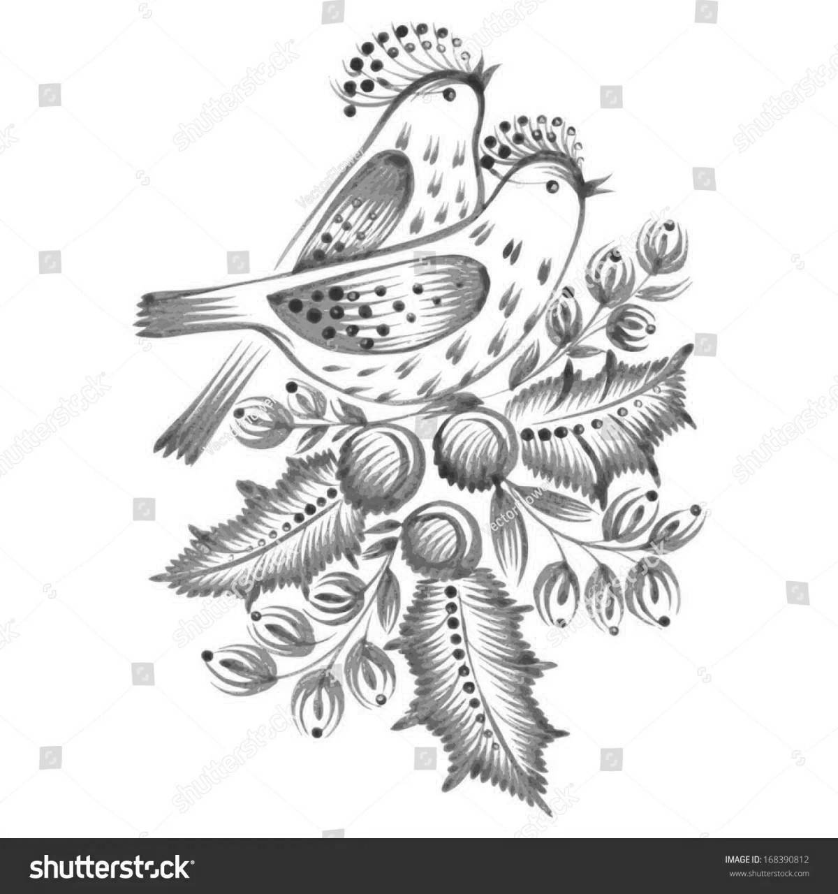 Gzhel bird coloring page