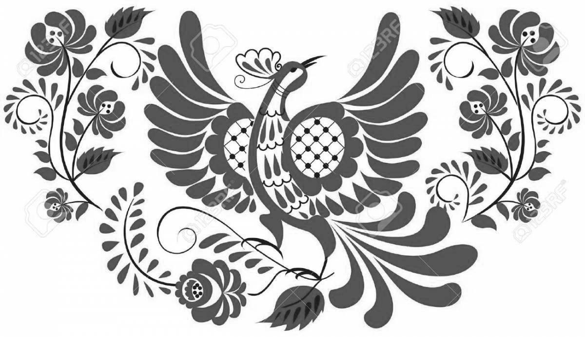 Gzhel nice bird coloring page