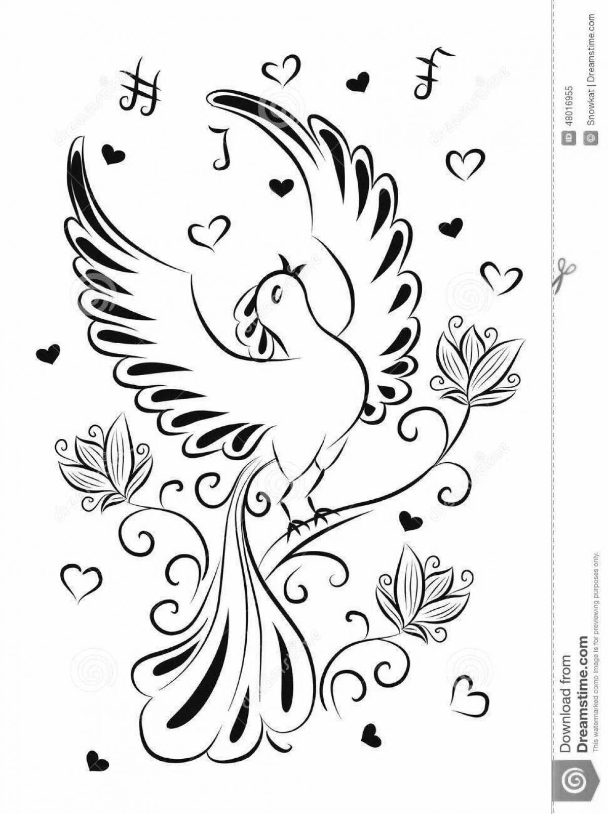 Coloring book exotic gzhel bird