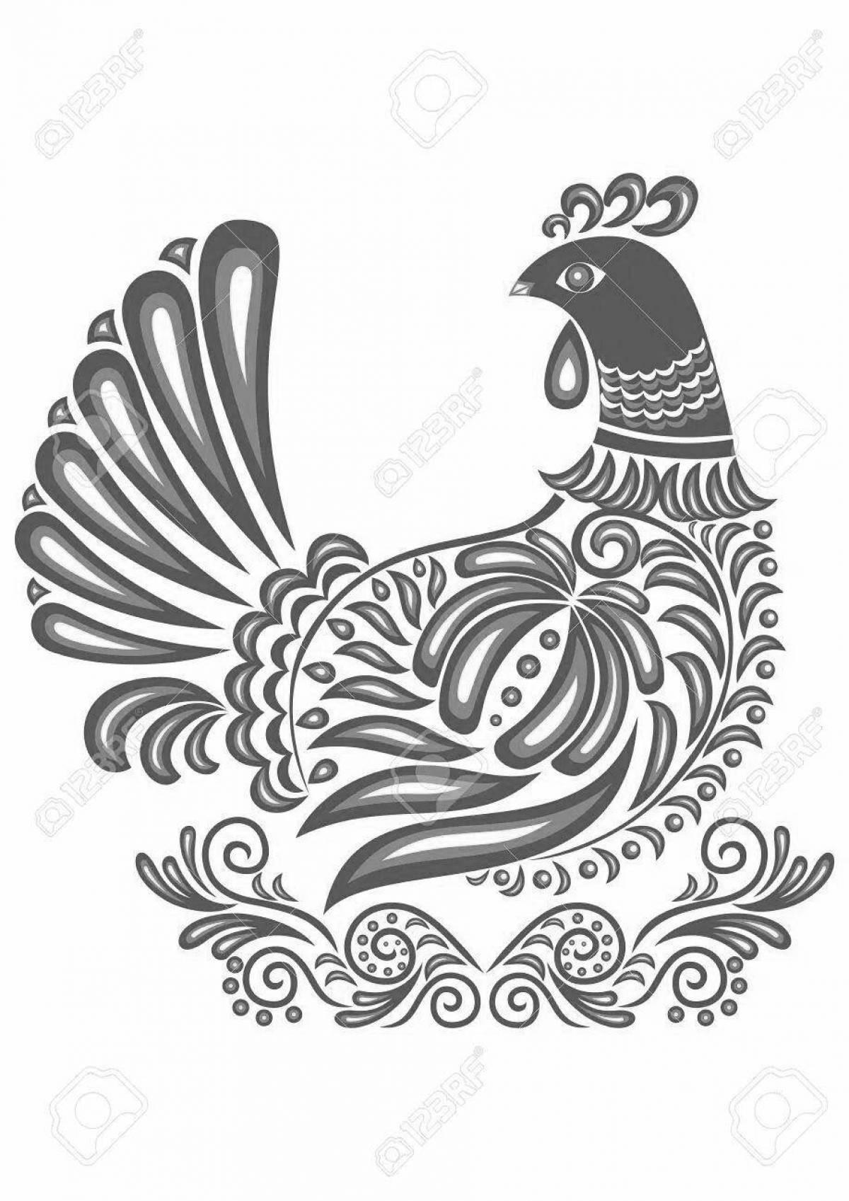 Gzhel funny bird coloring page