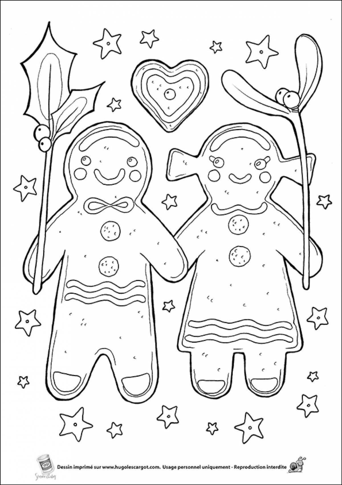 Coloring book with colorful gingerbread