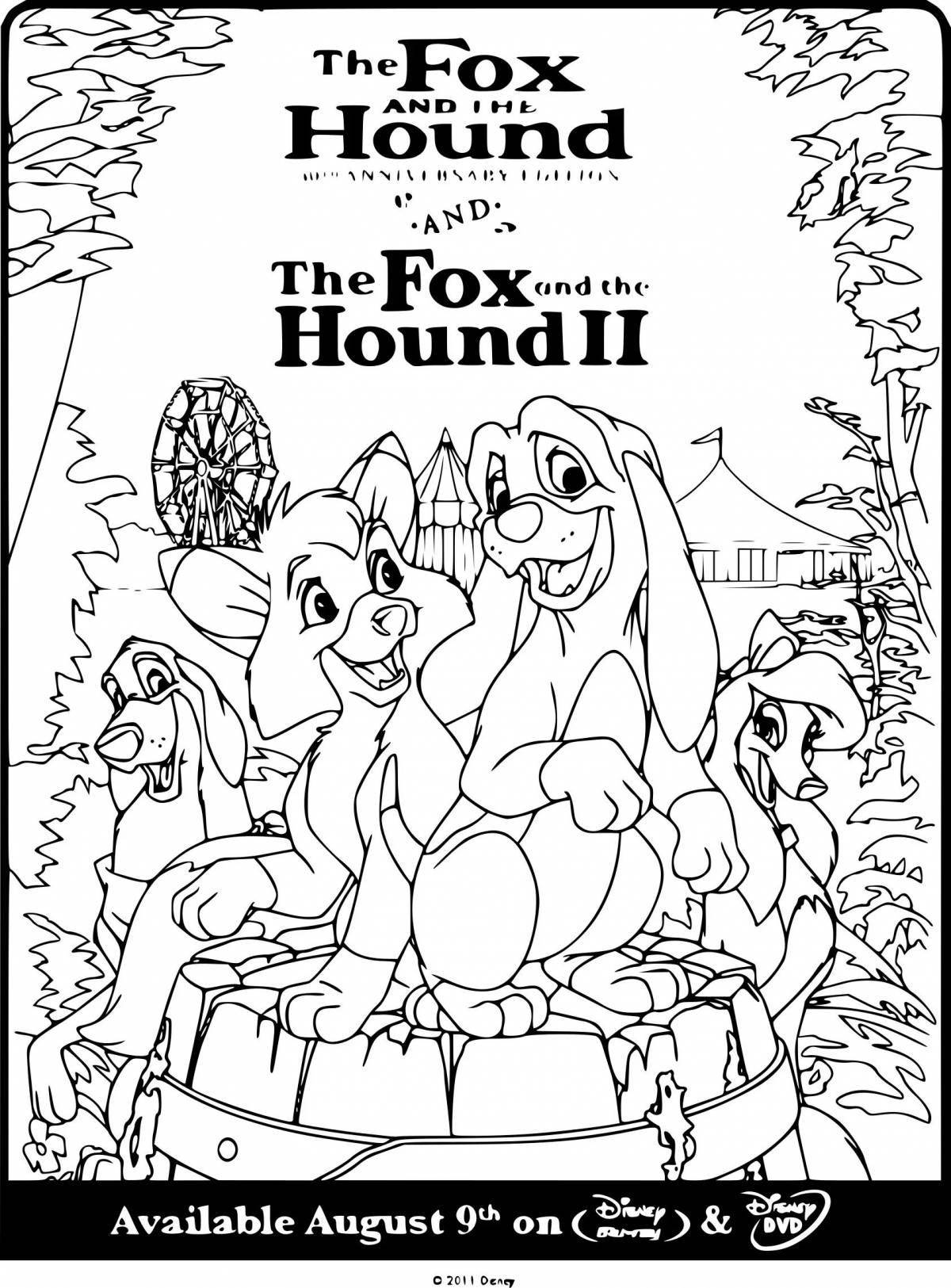 Coloring book playful fox and dog