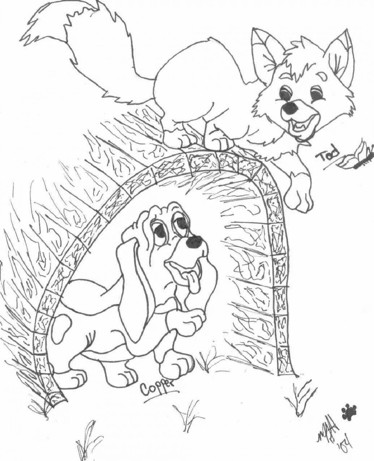 Cute fox and dog coloring page