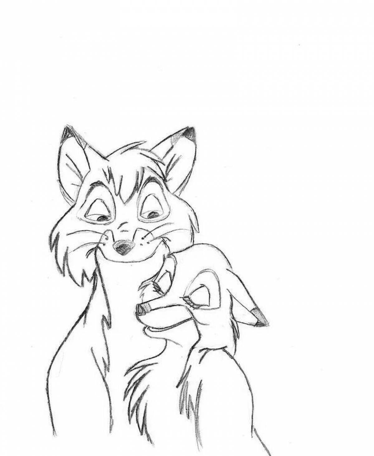 Adorable fox and dog coloring page