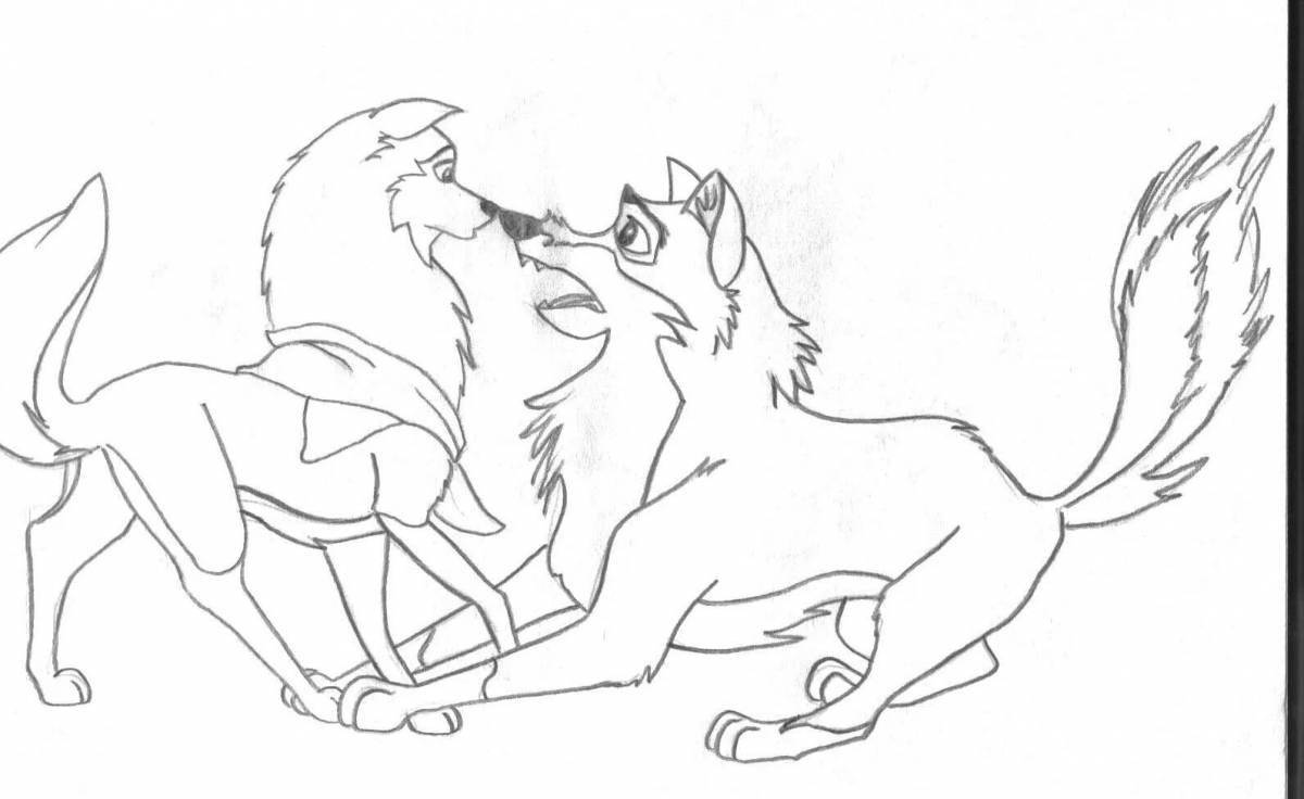 Animated fox and dog coloring page