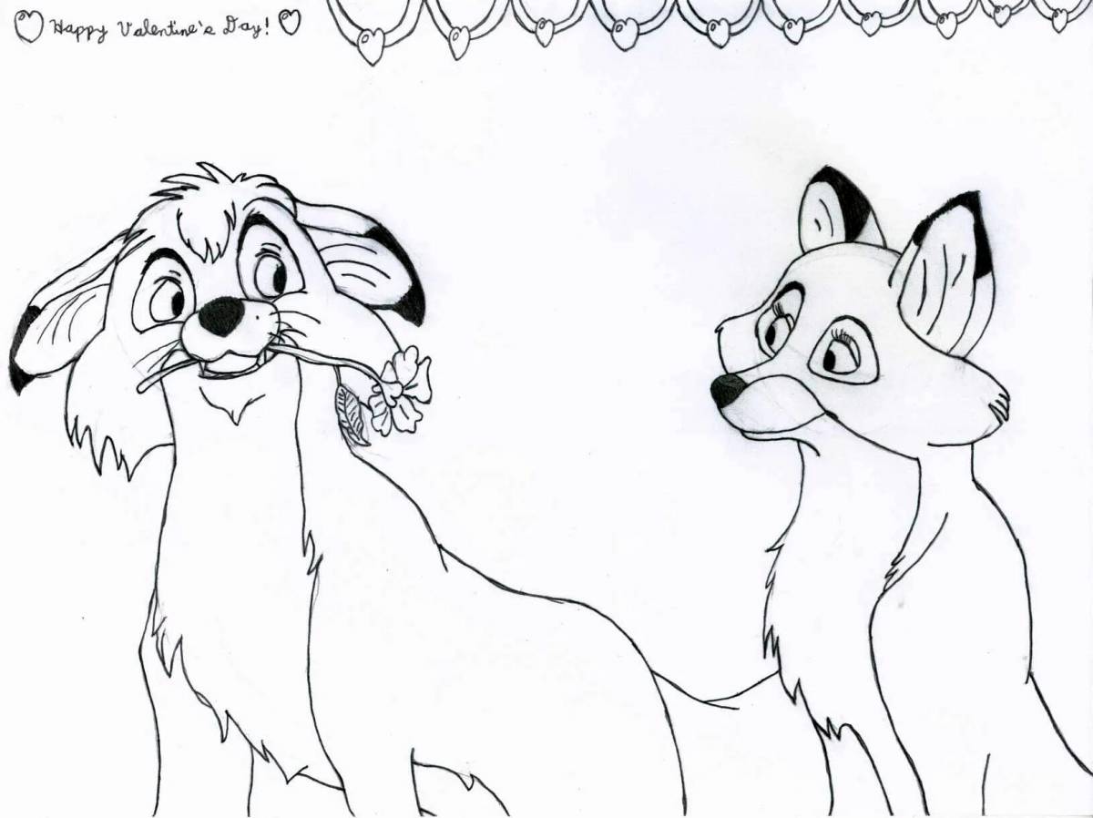 Изысканная раскраска лисы и собаки