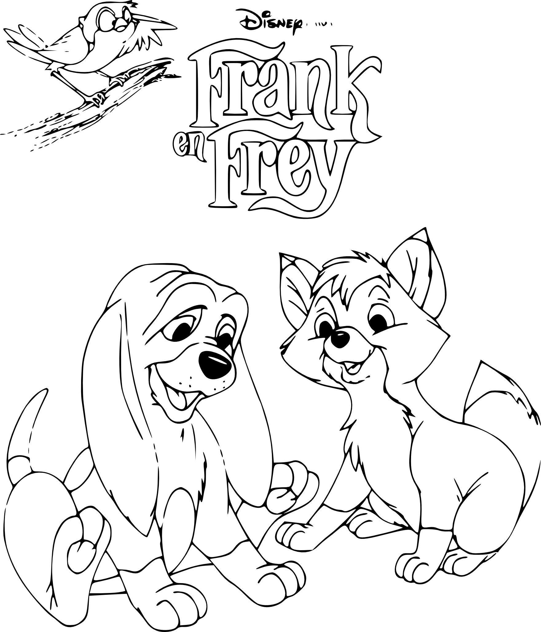 Coloring page dazzling fox and dog