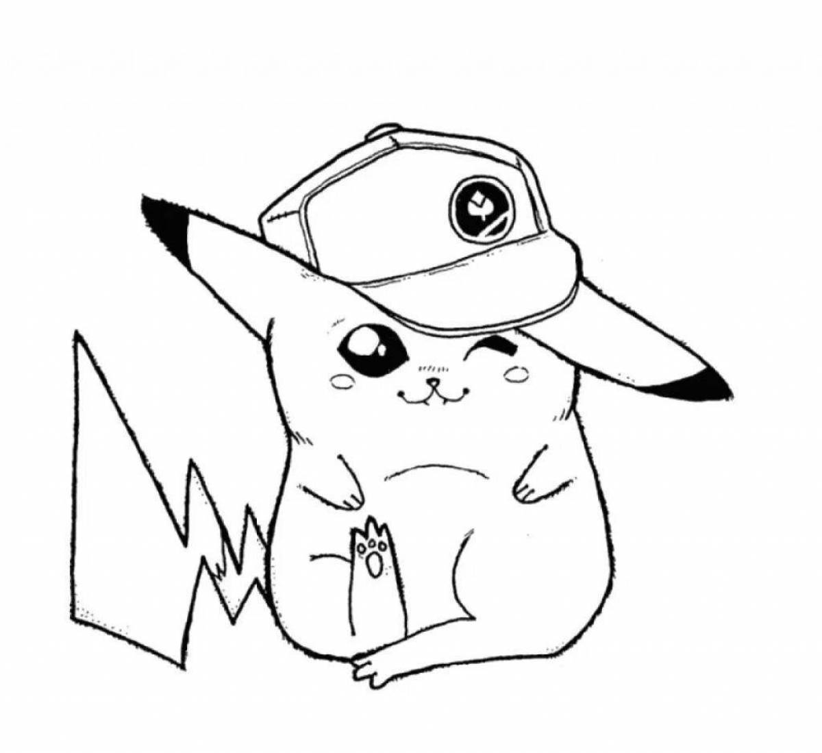 Colorful coloring of Pikachu in a cap