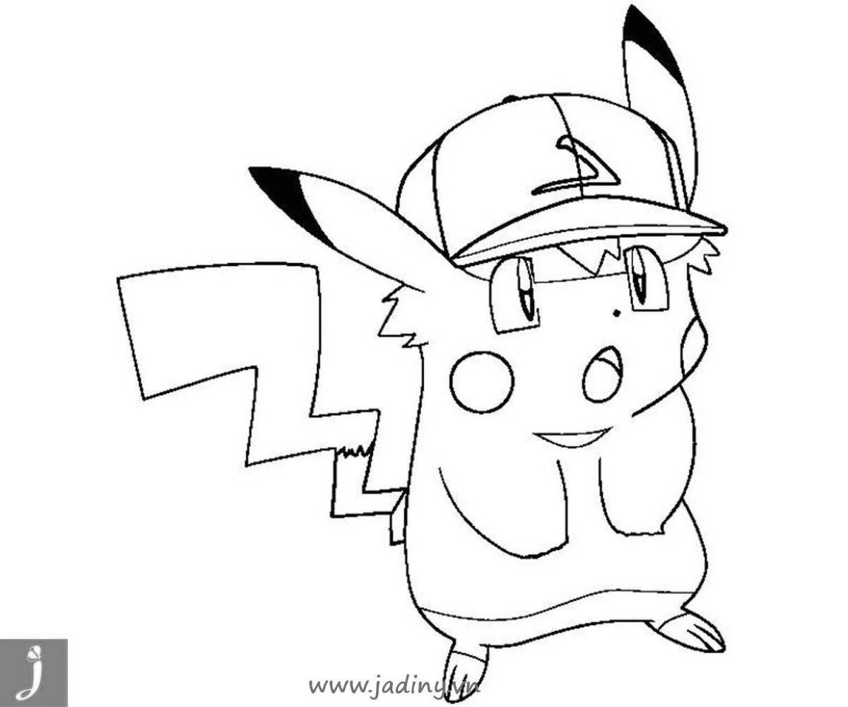 Radiant coloring page pikachu in a cap