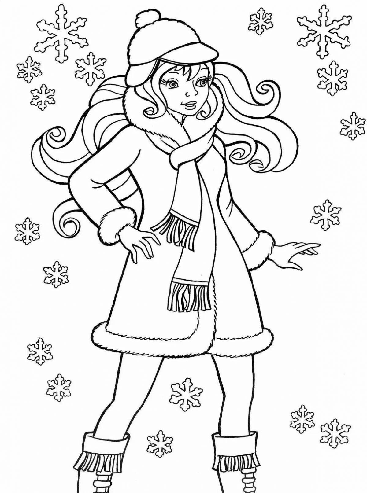Serendipitous coloring girl in a fur coat