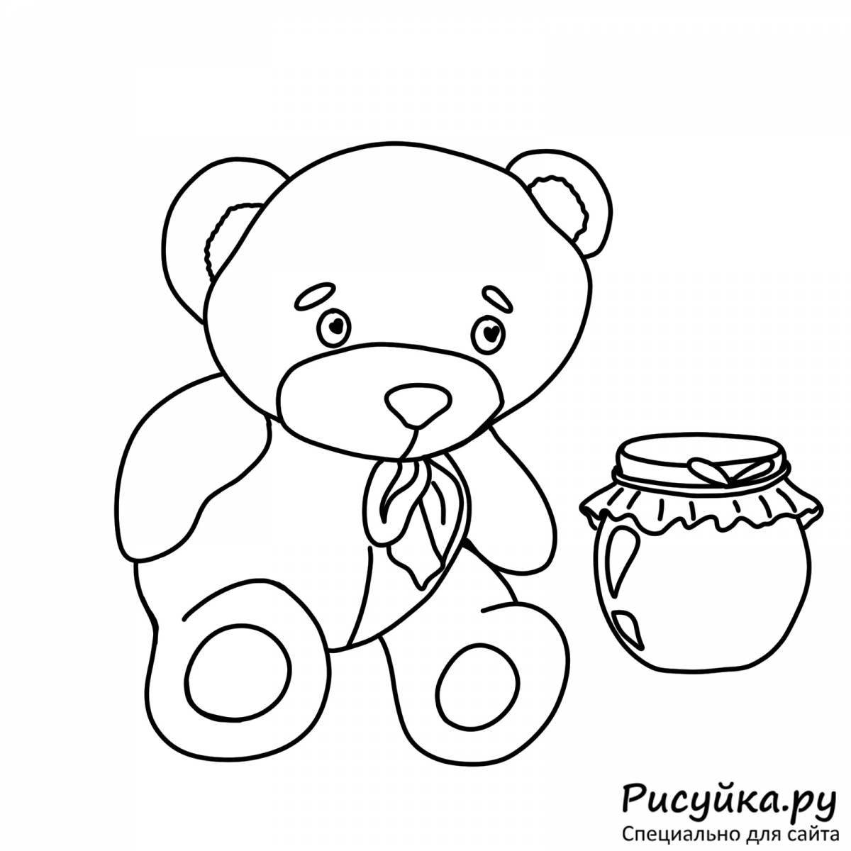 Coloring book fluffy bear with honey