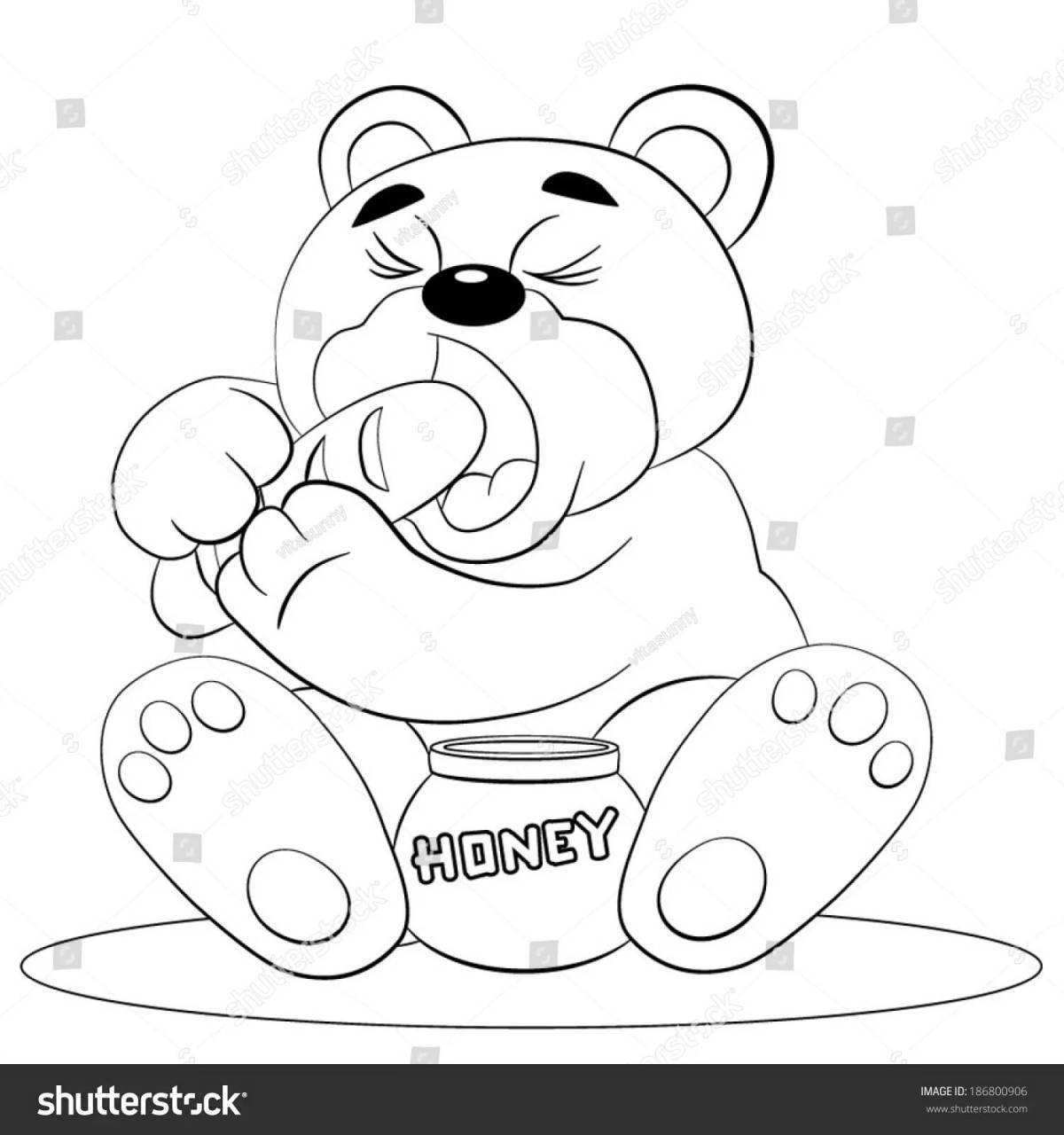 Fancy bear with honey coloring page