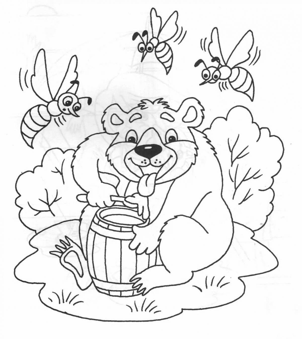 Раскраска «веселый мишка с медом»