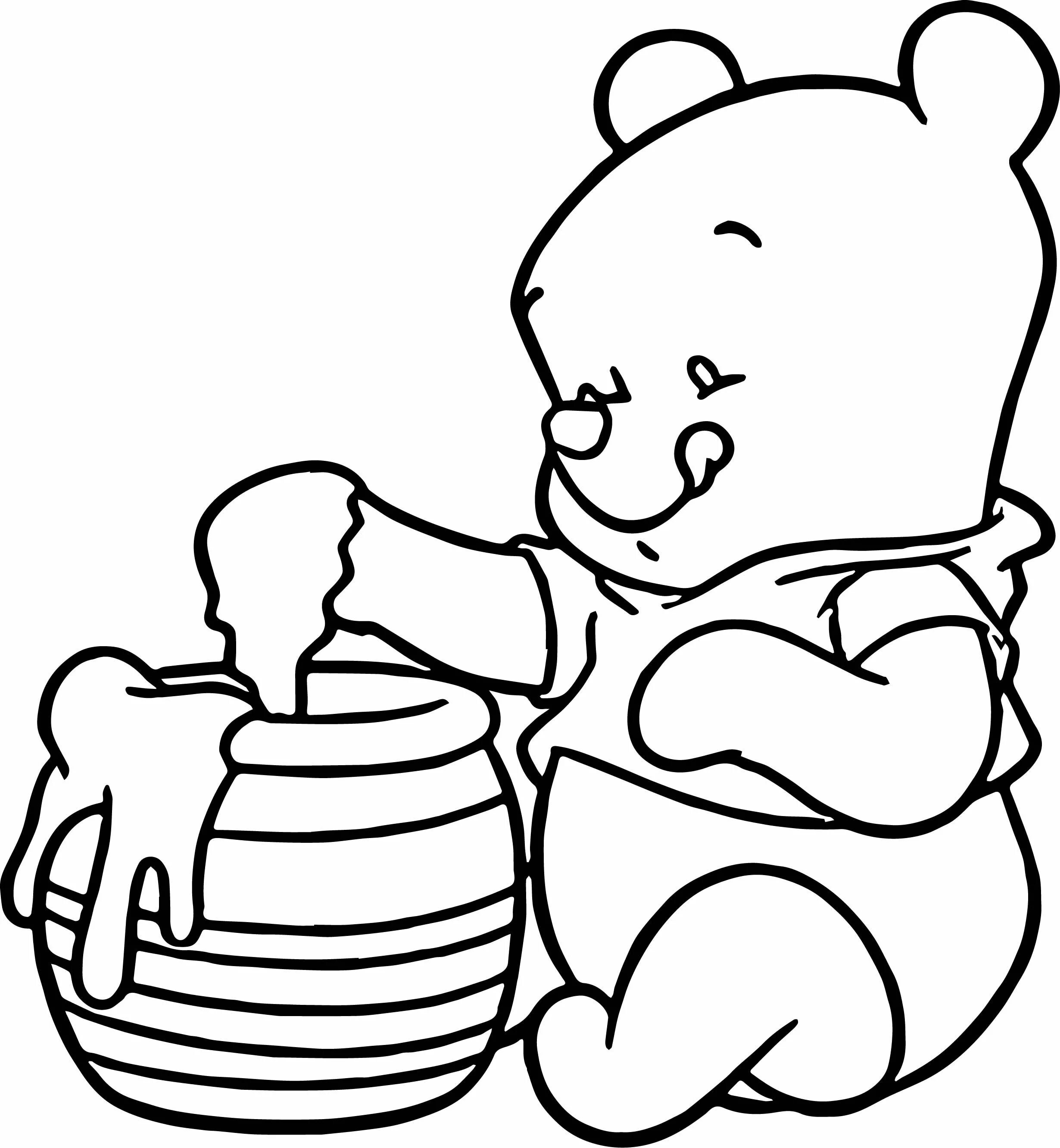 Coloring showy bear with honey