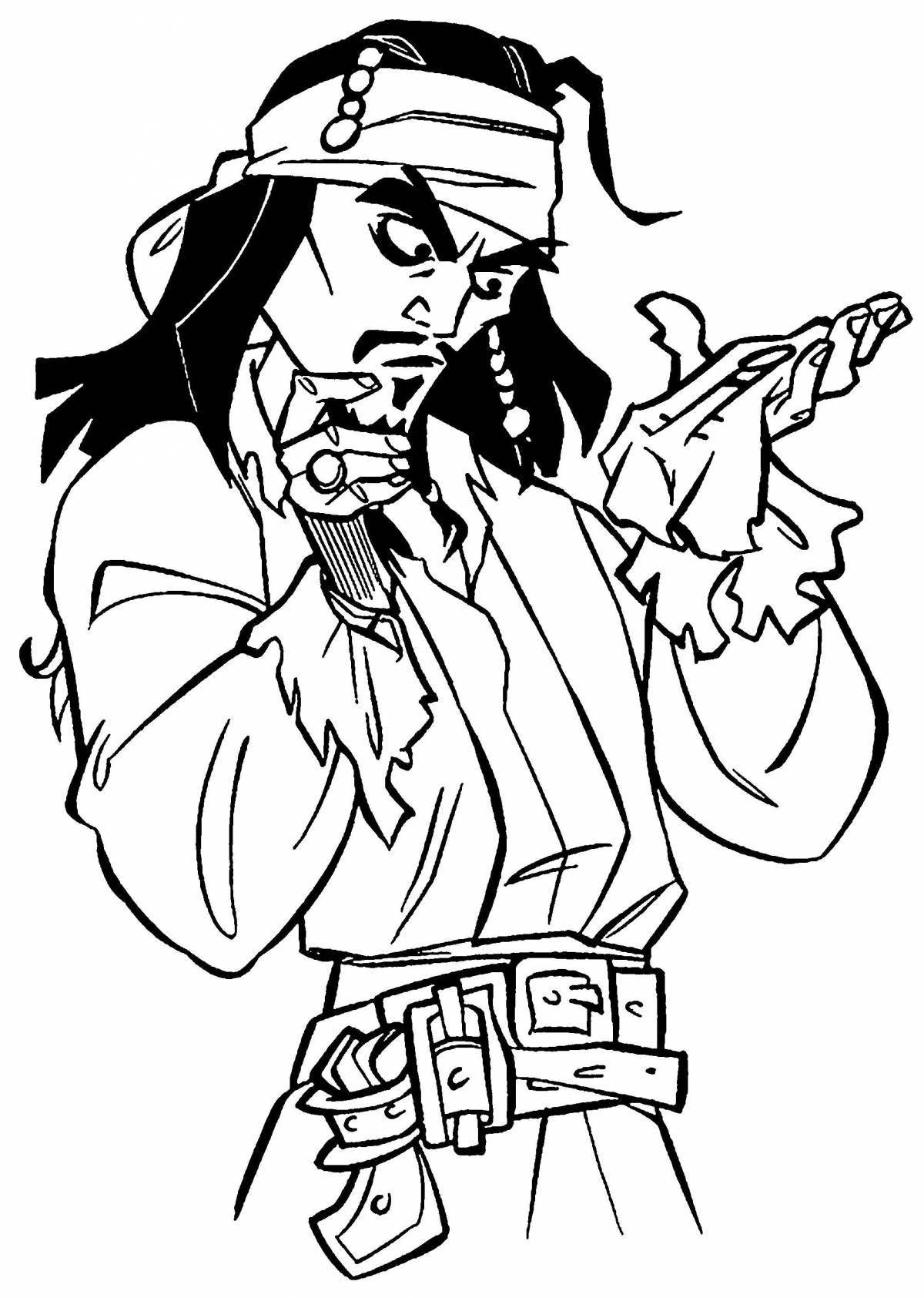 Coloring page energetic jack sparrow