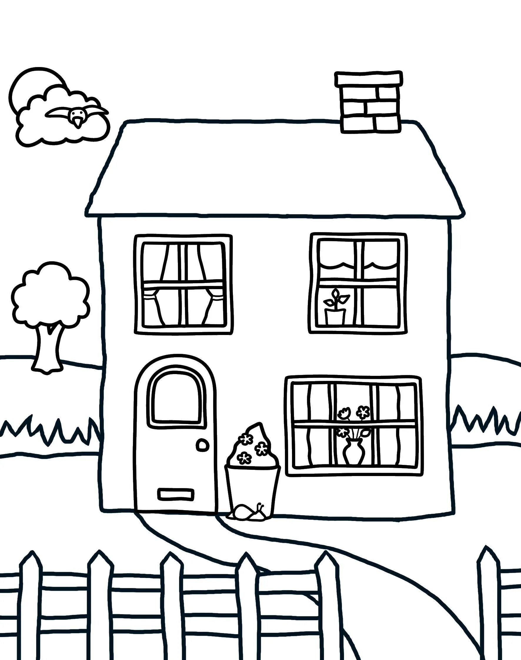 Fun house drawing sheet for children