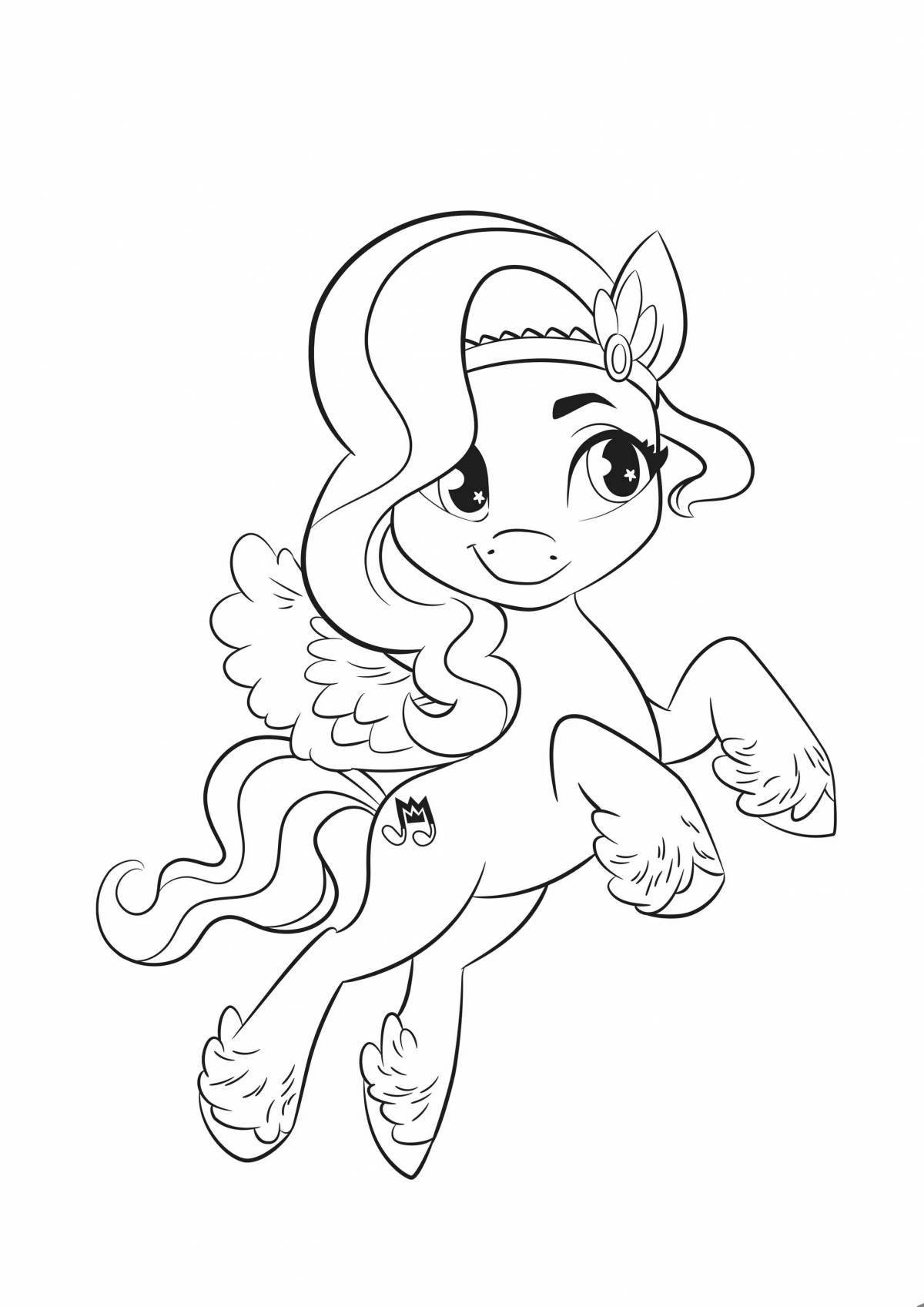 Coloring book fluffy cartoon pony