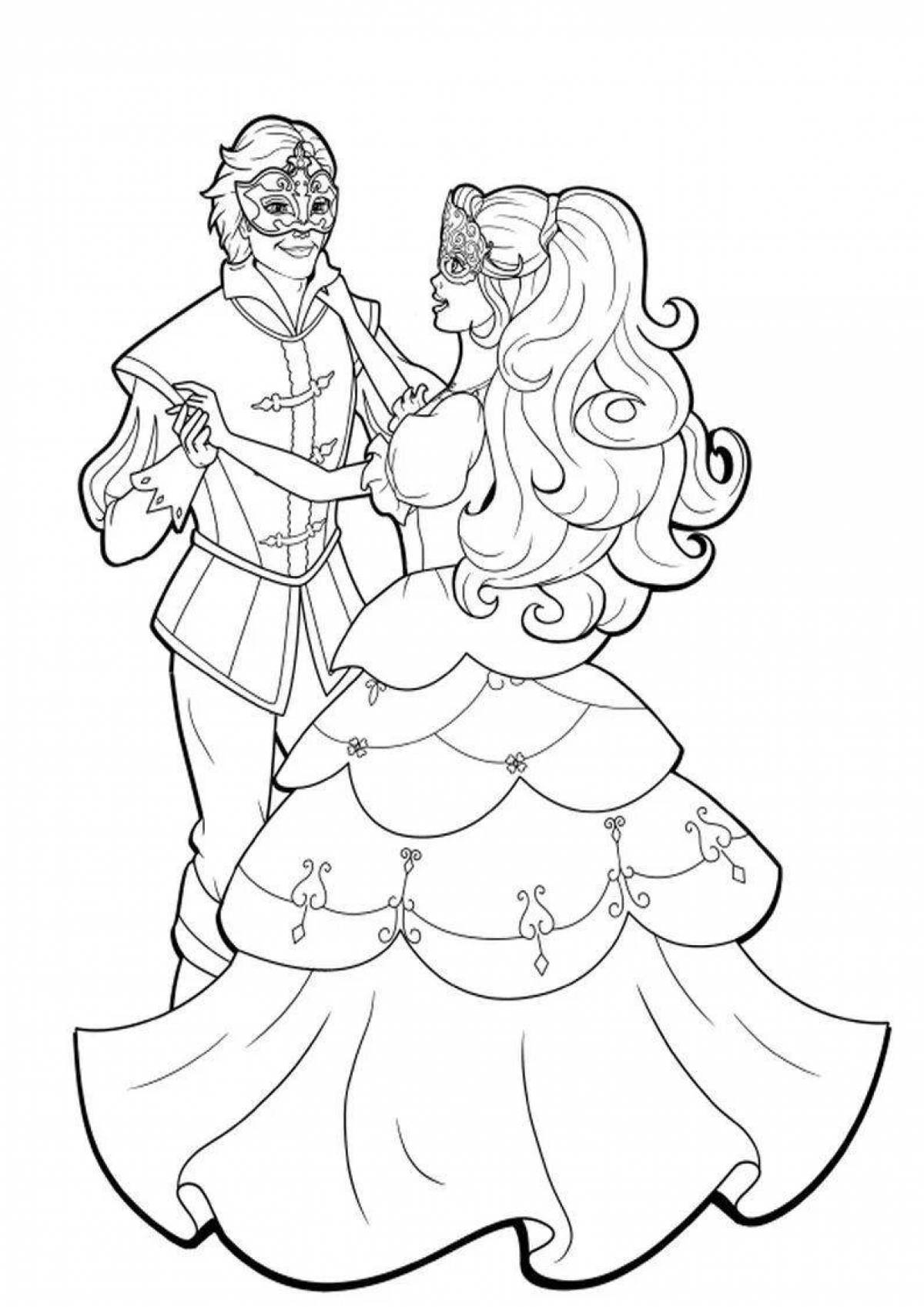 Coloring page beautiful princess at the ball